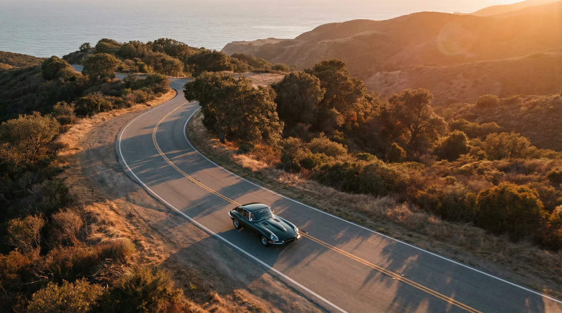 California coastal road at golden hour